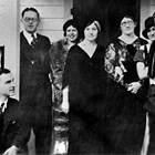 Helen Larson's wedding party, 1933. Helen is at far right; her husband, Lawlor Seeley is at lower left. Raymond "Ray" or "R.C." Larson, far left and Ann Larson, center.
