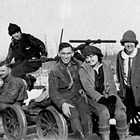 Emil Pfeil, Muriel Pfeil, and friends in an outing on the Alaska Railroad, 1935.