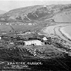 Aerial photo of Kanatak, Alaska, the oil town, 1920s.  The Schoddes opened their first store here in 1916.
