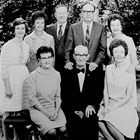Aline and Louis Strutz, front, with their four daughters and two sons, at their 50th wedding anniversary, 1970. At the time the couple had twenty-six grandchildren, sixty-two great-grandchildren, and seven great-great grandchildren.