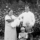 Johanna and Jacobus "Jim" Van Zanten at Chickaloon with infant daughter Bertha, daughter Helen, and son John Jacob "Jack," 1921.