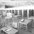 Interior of Loussac Public Library, 427 F Street, Anchorage, Alaska, ca. 1955 when it opened.