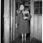 Lorene Harrison in the doorway of the Anchorage USO during World War II.