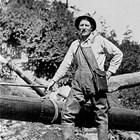 Arne Erickson at Strandberg mine, Flat, Alaska, 1920.
