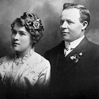 Elizabeth Jansson Landstrom (1892-1994) and Andrew John Landstrom (1871-1943).  Wedding portrait, Nome, Alaska, 1914.