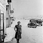 Mary Rauth Figurelli Pastro in front of the new Lido Cafe, 1946.