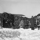 James Kennedy was a middleman buying furs from trappers and fur farms and then selling them, in this case to Goldstein Co. in Juneau. This photograph shows a dapper gentleman who may be James Kennedy with a large number of pelts that cover a Woodley Airways airplane.