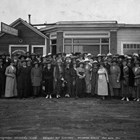 While Colonel Mears was building the Alaska Railroad, his wife, Jane, organized the women of Anchorage into the Anchorage Woman’s Club, which spearheaded efforts to have Anchorage’s first school built.  She may be the seventh woman from the left in the front row.   