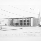 Drawing by architect William Manley of the front façade of the public library built through Z. J. Loussac’s generosity. 