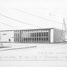Drawing by architect William Manley of the front façade of the public library built through Z. J. Loussac’s generosity.