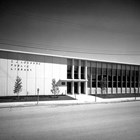 Exterior view of the Z. J. Loussac Library shortly after it opened in 1955.  Z. J. Loussac’s donation of much of his fortune to the Loussac Foundation resulted in the construction of this then state-of-the-art public library in downtown Anchorage, a source of great pride for the community.
