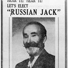 Newspaper advertisement (Anchorage Daily Times, February 14, 1948) urging people to vote for “Russian Jack” for king of the Fur Rendezvous Mardi Gras.  Although he lost, he was declared a prince of the event. 