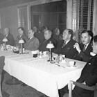 A dinner in honor of Otto Ohlson’s retirement from the Alaska Railroad in either late 1945 or very early 1946.  Ohlson is the man fourth from the left; the man third from the left, next to Ohlson, was his replacement, Colonel J.P. Johnson.